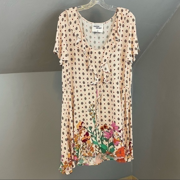 Paper Heart Tunic Dress Size 14 Floral High Low Hem Drawstring Waist - Picture 2 of 6